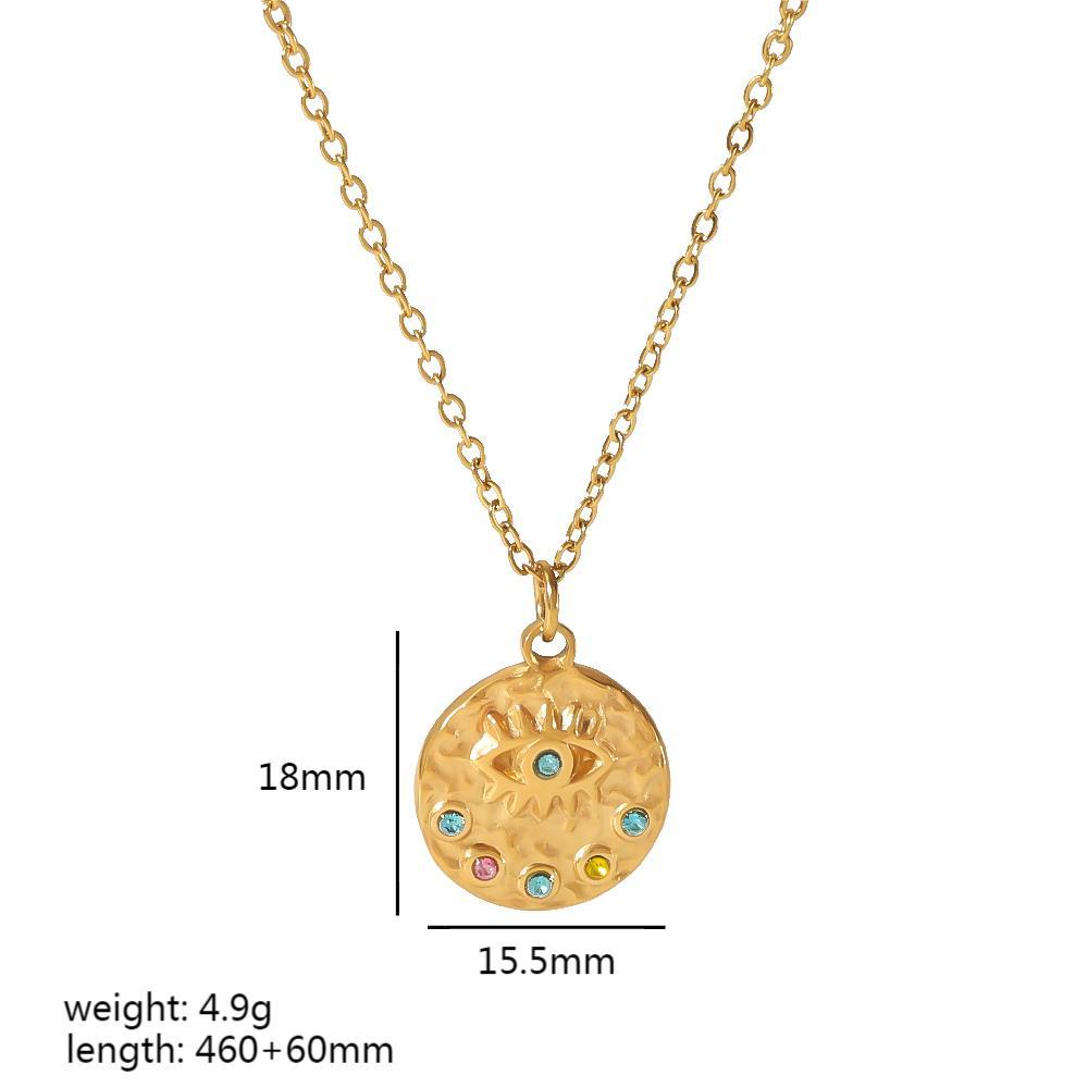 1 Pièce De Collier Pendentif Œil En Zircon Étoile À Huit Branches Martelé En Acier Inoxydable Plaqué Or  Personnalisé Pour Bijoux Pour Femmes À Porter Au Quotidien Image2