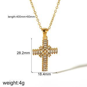 1 Pièce De Collier Pendentif Croix Diamant En Acier Inoxydable Plaqué Or  Personnalisé Pour Un Usage Quotidien Pour Femme h5 Image2