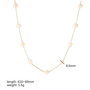 1 Pièce De Collier Chaîne De Perles En Acier Inoxydable Plaqué Or  Élégant Et À La Mode Pour Femme À Porter Au Quotidien h5 Image2