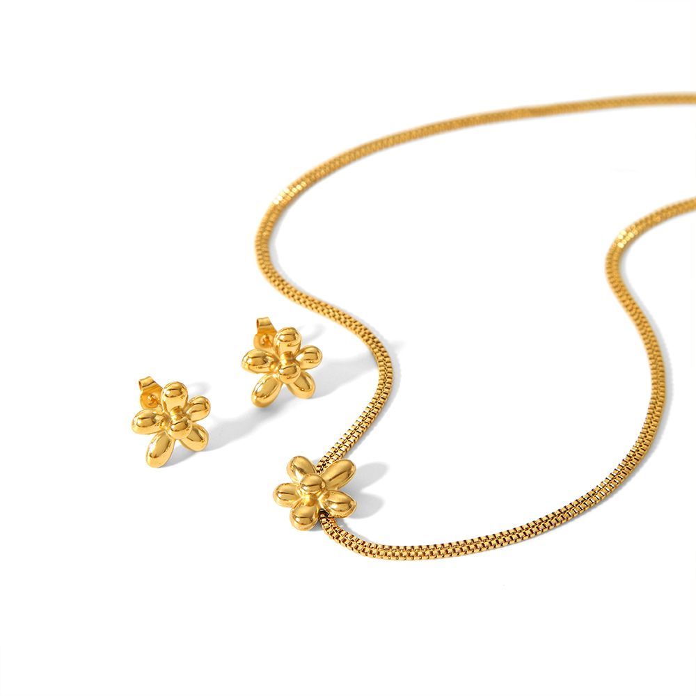 1 Pièce De Collier De Fleurs Exquis Et À La Mode En Acier Inoxydable Plaqué Or Pour Femme À Porter Au Quotidien Image3