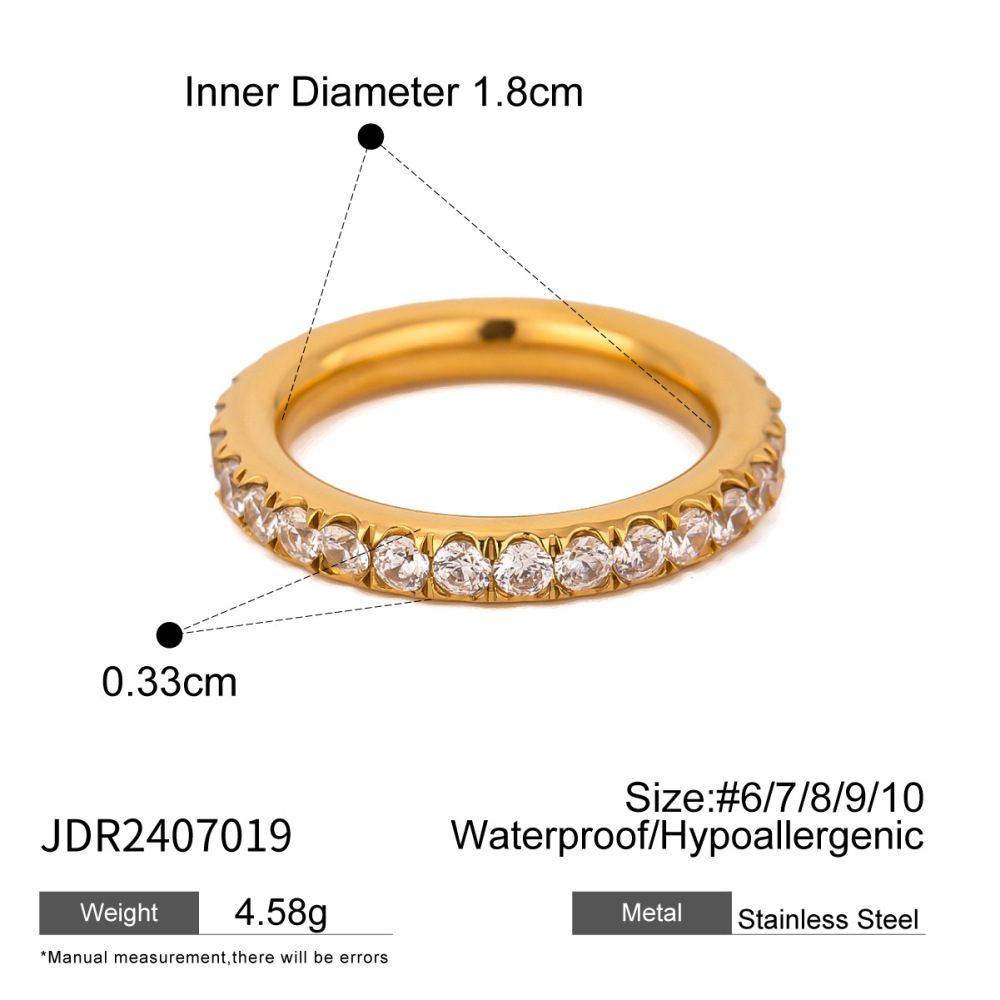 1 Paire De Bagues Simples Classiques En Acier Inoxydable Plaqué Or Avec Strass Pour Femme h5Image5