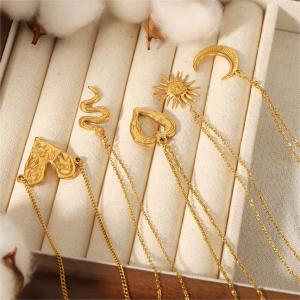 Collier Avec Pendentif Géométrique Classique En Acier Inoxydable Plaqué Or  Pour Femme, Série Simple, 1 Pièce h5 