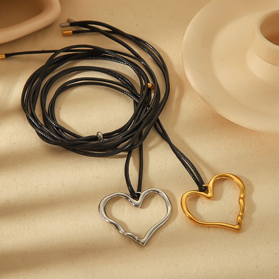 Collier Avec Pendentif En Forme De Cœur Classique En Acier Inoxydable Plaqué Or Pour Femme, Série Simple, 1 Pièce Image2