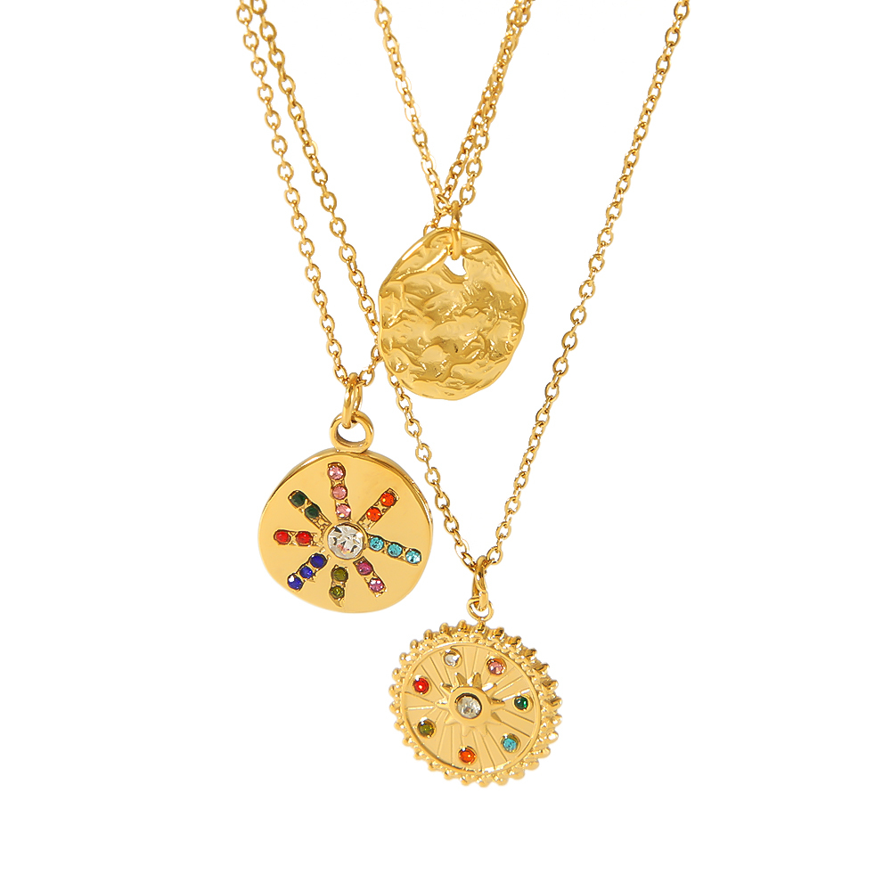 1 Pièce De Collier Pendentif Géométrique En Acier Inoxydable Plaqué Or  Exquis Et À La Mode Avec Diamant Coloré Pour Un Usage Quotidien Pour Femme Image3