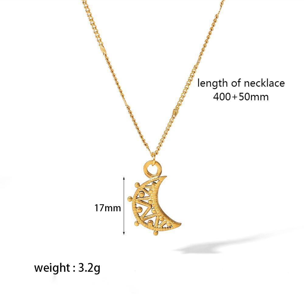 Collier Pendentif Géométrique En Acier Inoxydable Plaqué Or , 1 Pièce, Classique Et Tendance, Coquillage, Lune Et Papillon, Bijoux Pour Femmes, Usage Quotidien Image2