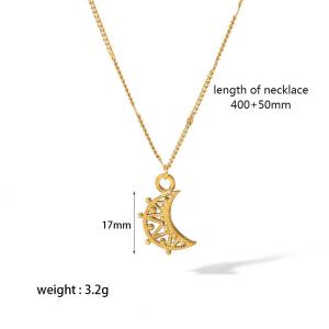 Collier Pendentif Géométrique En Acier Inoxydable Plaqué Or , 1 Pièce, Classique Et Tendance, Coquillage, Lune Et Papillon, Bijoux Pour Femmes, Usage Quotidien h5 Image2