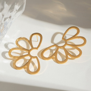1 Paire De Boucles D'Oreilles À Tige Rétro En Acier Inoxydable Plaqué Or Pour Femme, Série Classique h5