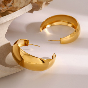 1 Paire De Boucles D'Oreilles Créoles Simples En Acier Inoxydable Étanche Couleur Or h5 Image4