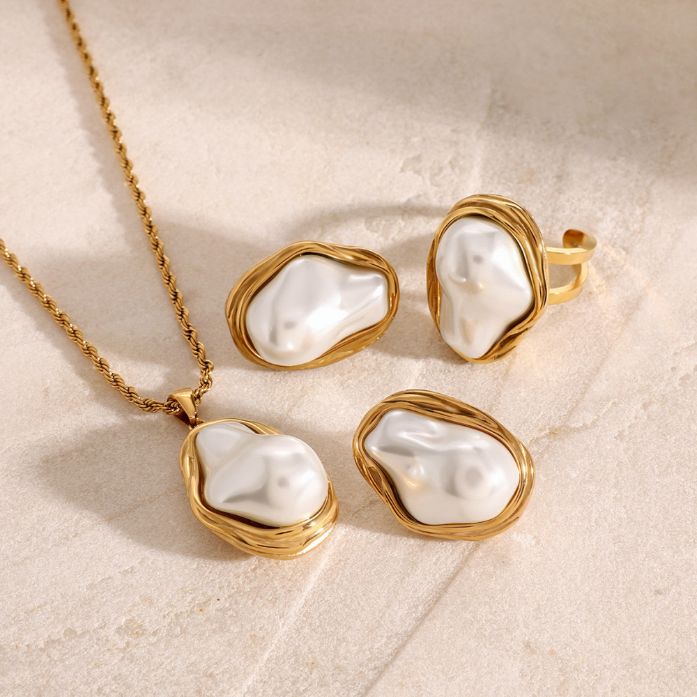 1 Paire De Bagues Ajustables Élégantes En Acier Inoxydable Plaqué Or Pour Femme, Série Simple, Motif Géométrique, Coquillage Image2