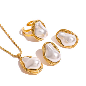 1 Paire De Bagues Ajustables Élégantes En Acier Inoxydable Plaqué Or Pour Femme, Série Simple, Motif Géométrique, Coquillage h5 Image4