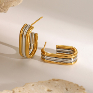 1 Paire De Boucles D'Oreilles Créoles Géométriques Décontractées En Acier Inoxydable Plaqué Or Pour Femmes h5