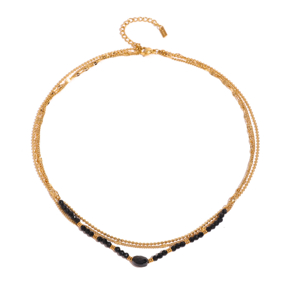 Colliers Superposés Pour Femmes, Série Simple, Perles Élégantes, En Acier Inoxydable Plaqué Or , Pierres Naturelles h5Image4