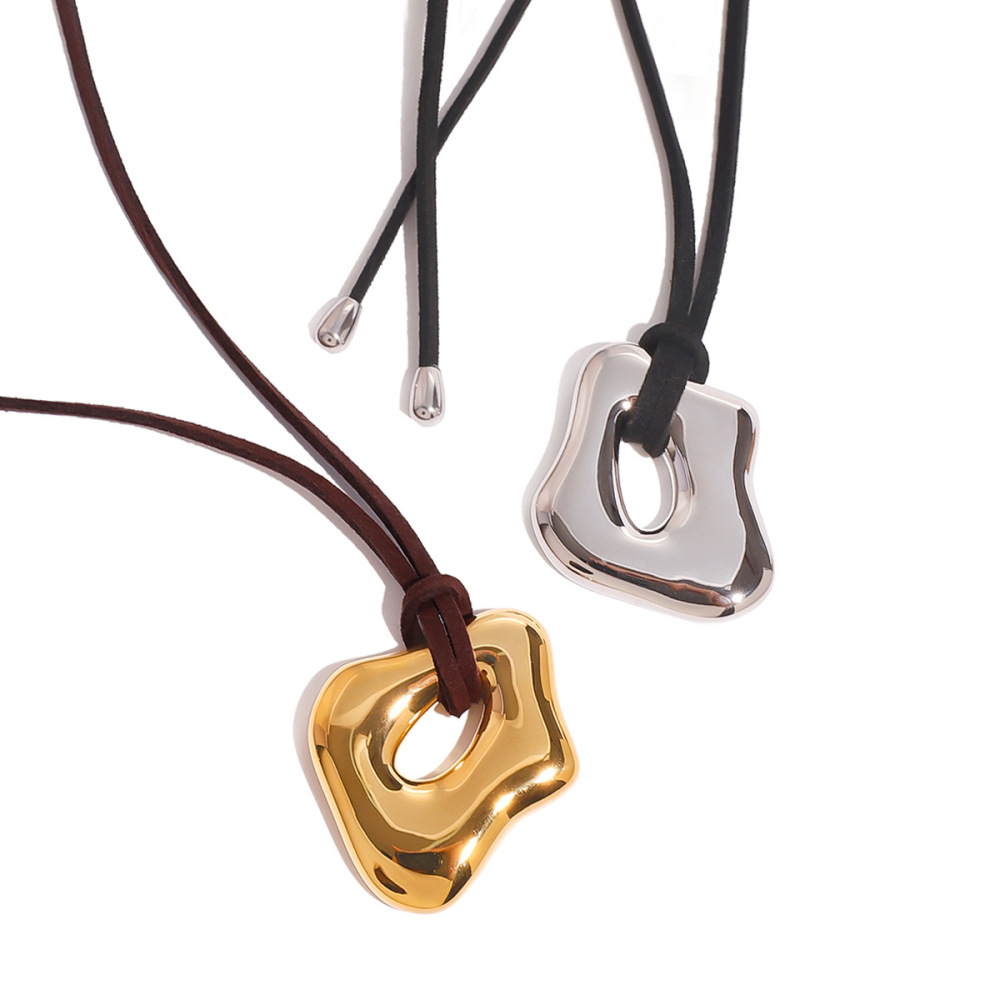 Collier Avec Pendentif En Acier Inoxydable Plaqué Or  Pour Femme, Série Simple, Couleur Unie, 1 Pièce Image4