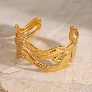 Bracelet Manchette Étanche En Acier Inoxydable Doré (1 Pièce) h5