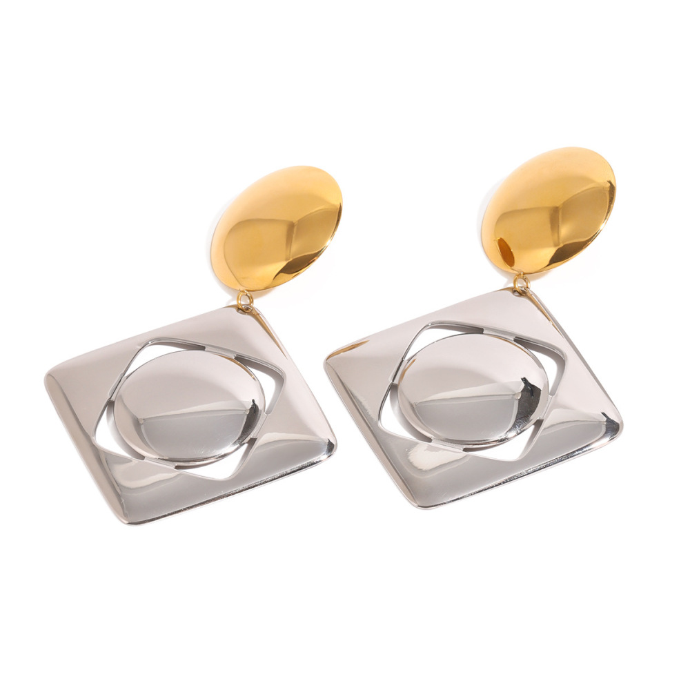 1 Paire De Boucles D'Oreilles Pendantes Carrées En Acier Inoxydable, Étanches, De Couleurs Assorties Image4