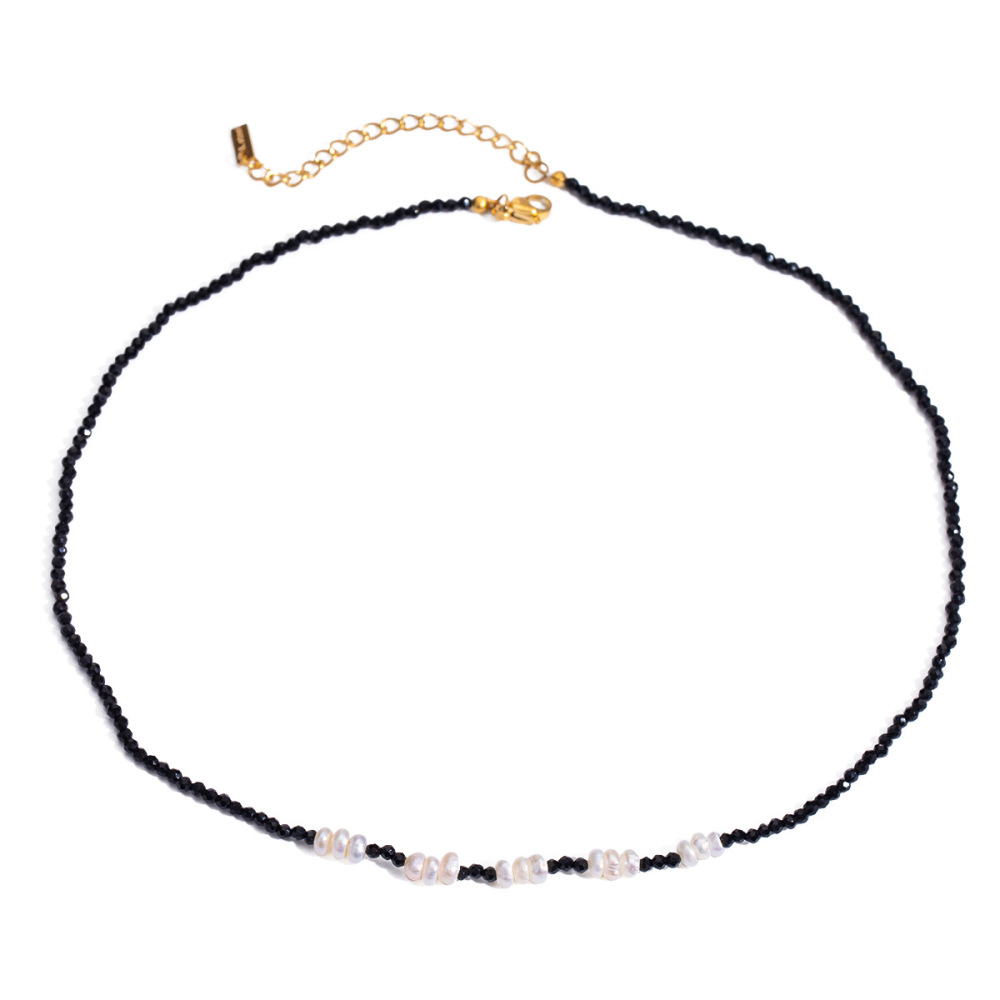 Collier De Perles Pour Femme, Série Simple, Perles Quotidiennes, En Acier Inoxydable Plaqué Or , Cristal Image4
