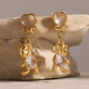 1 Paire De Boucles D'Oreilles Pendantes En Acier Inoxydable Plaqué Or  Avec Zircons Pour Femme, Série Simple, Motif Animal Mignon h5 