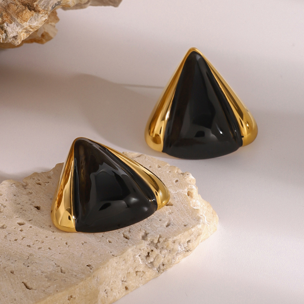 1 Paire De Boucles D'Oreilles À Tige Géométriques Quotidiennes En Acier Inoxydable Plaqué Or  Pour Femme 