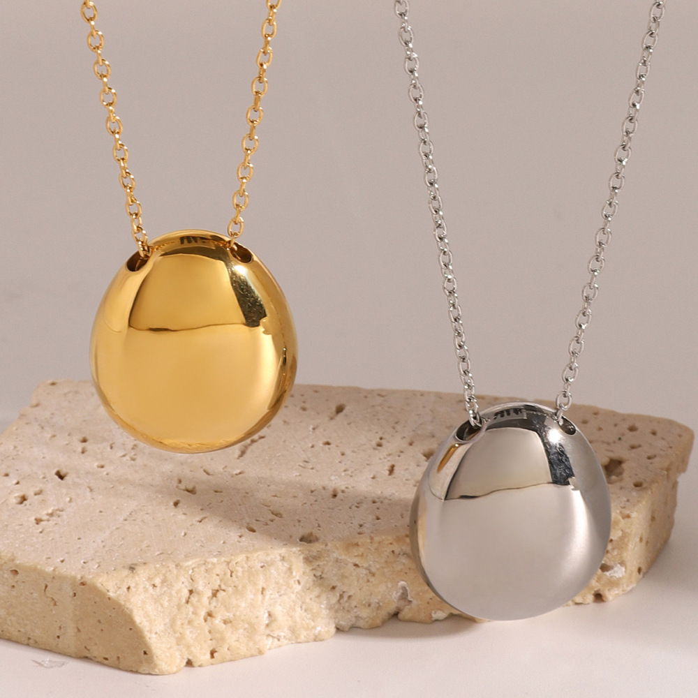 Collier Avec Pendentif Simple En Acier Inoxydable Plaqué Or  Pour Femme, Série 1 Pièce Image2