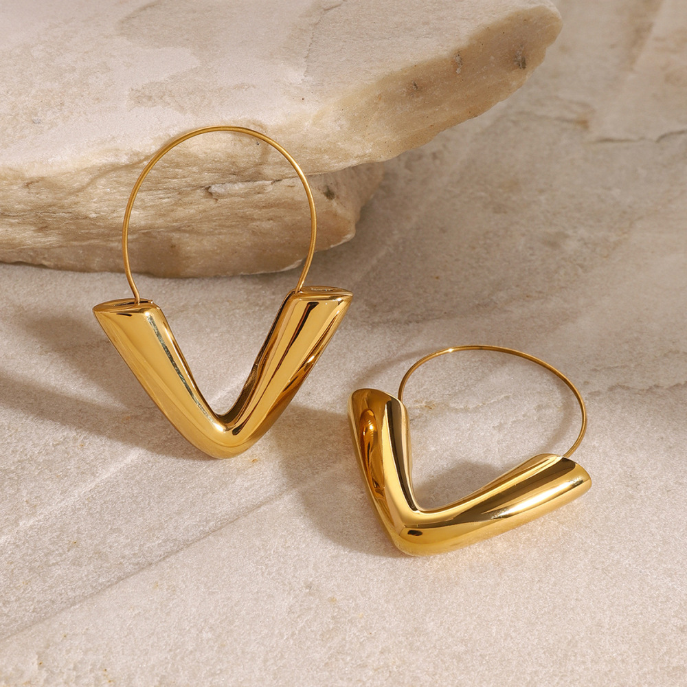 1 Paire De Boucles D'Oreilles Créoles Géométriques Décontractées En Acier Inoxydable Plaqué Or  Pour Femmes 