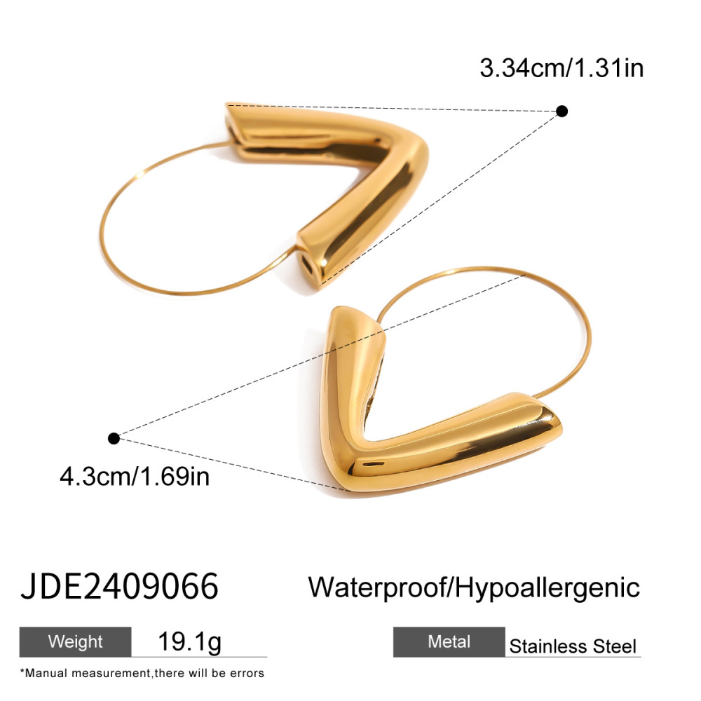 1 Paire De Boucles D'Oreilles Créoles Géométriques Décontractées En Acier Inoxydable Plaqué Or  Pour Femmes Image2