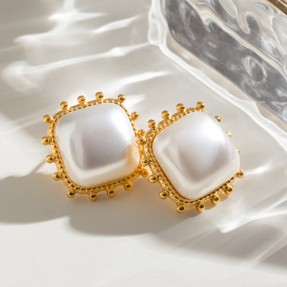 1 Paire De Boucles D'Oreilles À Tige Géométriques Rétro En Acier Inoxydable Plaqué Or Pour Femme
