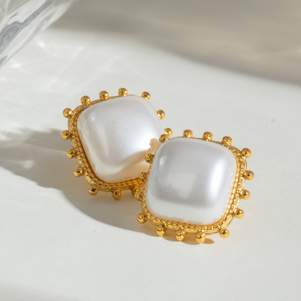 1 Paire De Boucles D'Oreilles À Tige Géométriques Rétro En Acier Inoxydable Plaqué Or Pour Femme h5Image4