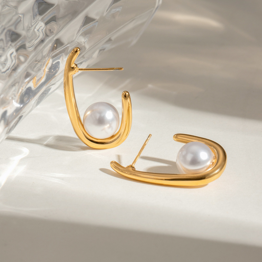 1 Paire De Boucles D'Oreilles Puces Élégantes Et Simples En Acier Inoxydable Plaqué Or Pour Femme