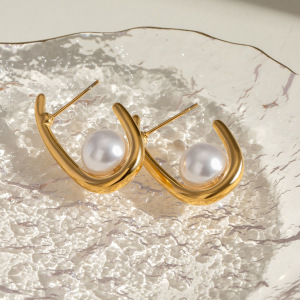 1 Paire De Boucles D'Oreilles Puces Élégantes Et Simples En Acier Inoxydable Plaqué Or Pour Femme h5 Image2