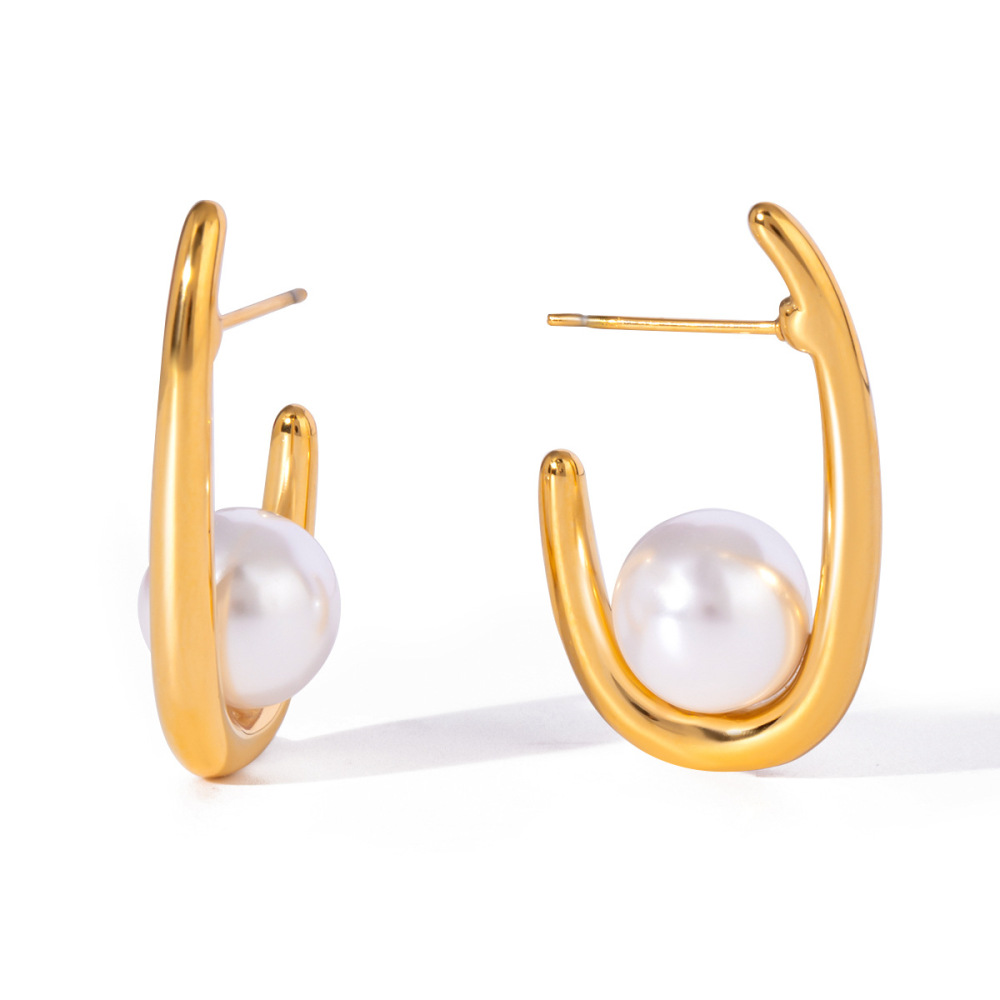 1 Paire De Boucles D'Oreilles Puces Élégantes Et Simples En Acier Inoxydable Plaqué Or Pour Femme h5Image4