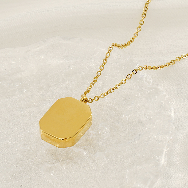 Collier Pendentif Géométrique Quotidien En Acier Inoxydable Plaqué Or  Et Zircon Pour Femme, Série Simple, 1 Pièce Image3