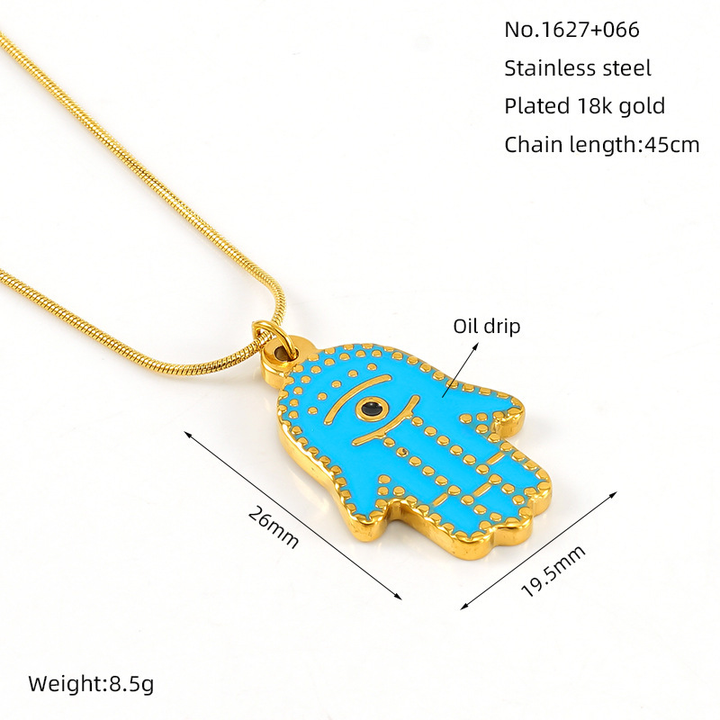 Collier Avec Pendentif En Acier Titane Plaqué Or Pour Femme, Série Classique, Œil Rétro h5Image2