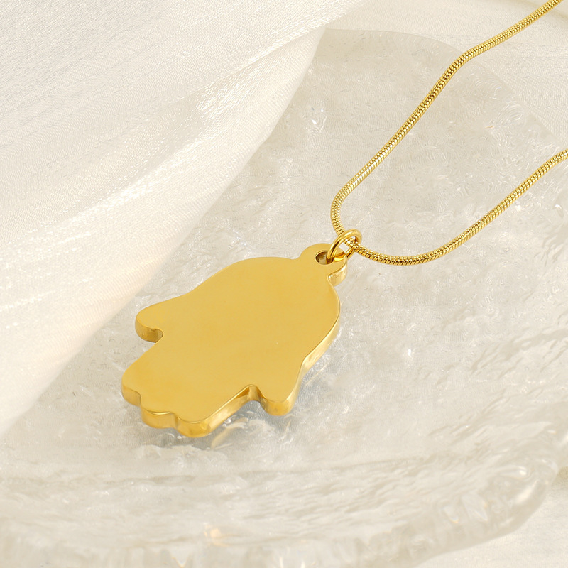 Collier Avec Pendentif En Acier Titane Plaqué Or  Pour Femme, Série Classique, Œil Rétro Image3