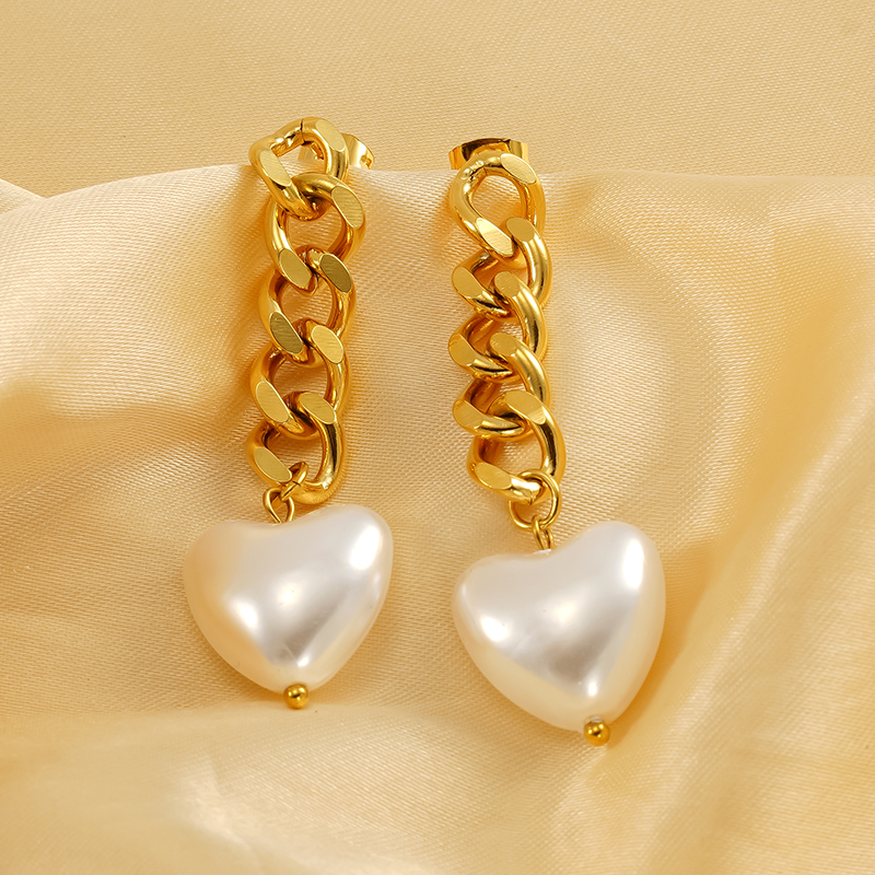 1 Paire De Boucles D'Oreilles Pendantes Pour Femme, Série Simple, En Acier Titane Plaqué Or , Avec Perles