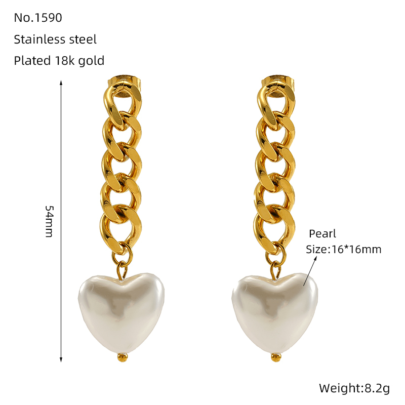 1 Paire De Boucles D'Oreilles Pendantes Pour Femme, Série Simple, En Acier Titane Plaqué Or , Avec Perles Image2