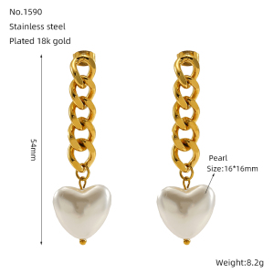1 Paire De Boucles D'Oreilles Pendantes Pour Femme, Série Simple, En Acier Titane Plaqué Or , Avec Perles h5 Image2