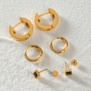 1 Paire De Boucles D'Oreilles Géométriques Décontractées En Acier Inoxydable Plaqué Or Avec Strass Pour Femme h5