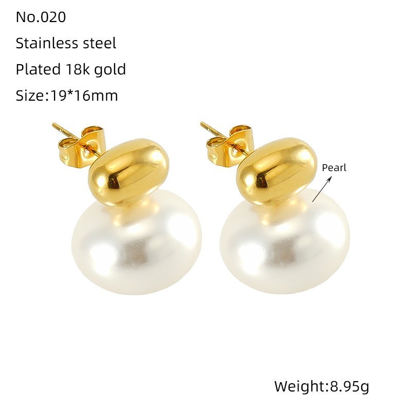 1 Paire De Boucles D'Oreilles À Tige Rétro En Acier Inoxydable Plaqué Or Avec Perles Pour Femme, Série Luxueuse Image2