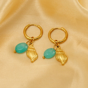 1 Paire De Boucles D'Oreilles Pendantes Tortue En Acier Inoxydable Plaqué Or  Et Pierre Naturelle Pour Femme h5 
