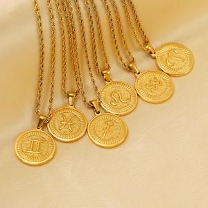 Collier Pendentif Unisexe Rétro Géométrique En Acier Inoxydable Plaqué Or , Série Classique, 1 Pièce h5
