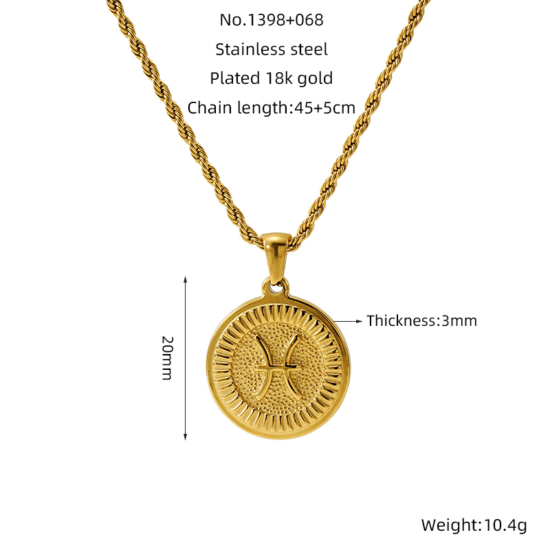 Collier Pendentif Unisexe Rétro Géométrique En Acier Inoxydable Plaqué Or , Série Classique, 1 Pièce h5Image2