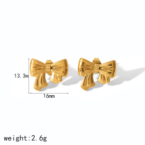 1 Paire De Boucles D'Oreilles À Tige Pour Femme En Acier Inoxydable Plaqué Or , Série Simple, Motif Nœud Papillon h5 Image2
