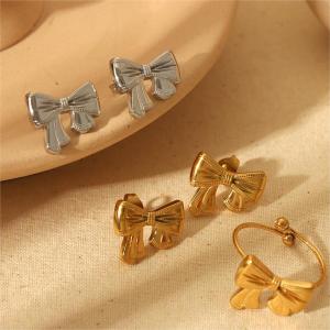 1 Paire De Boucles D'Oreilles À Tige Pour Femme En Acier Inoxydable Plaqué Or , Série Simple, Motif Nœud Papillon h5 