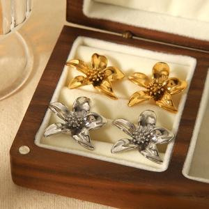 1 Paire De Boucles D'Oreilles À Tige En Acier Inoxydable Plaqué Or  Pour Femme, Série Simple, Motif Fleur Douce h5 