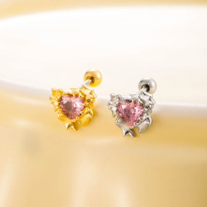 Boucles D'Oreilles Piercing Pour Femme, 1 Pièce, Série Simple Heart, En Acier Titane Sans Placage, Avec Zircon. h5 Image2