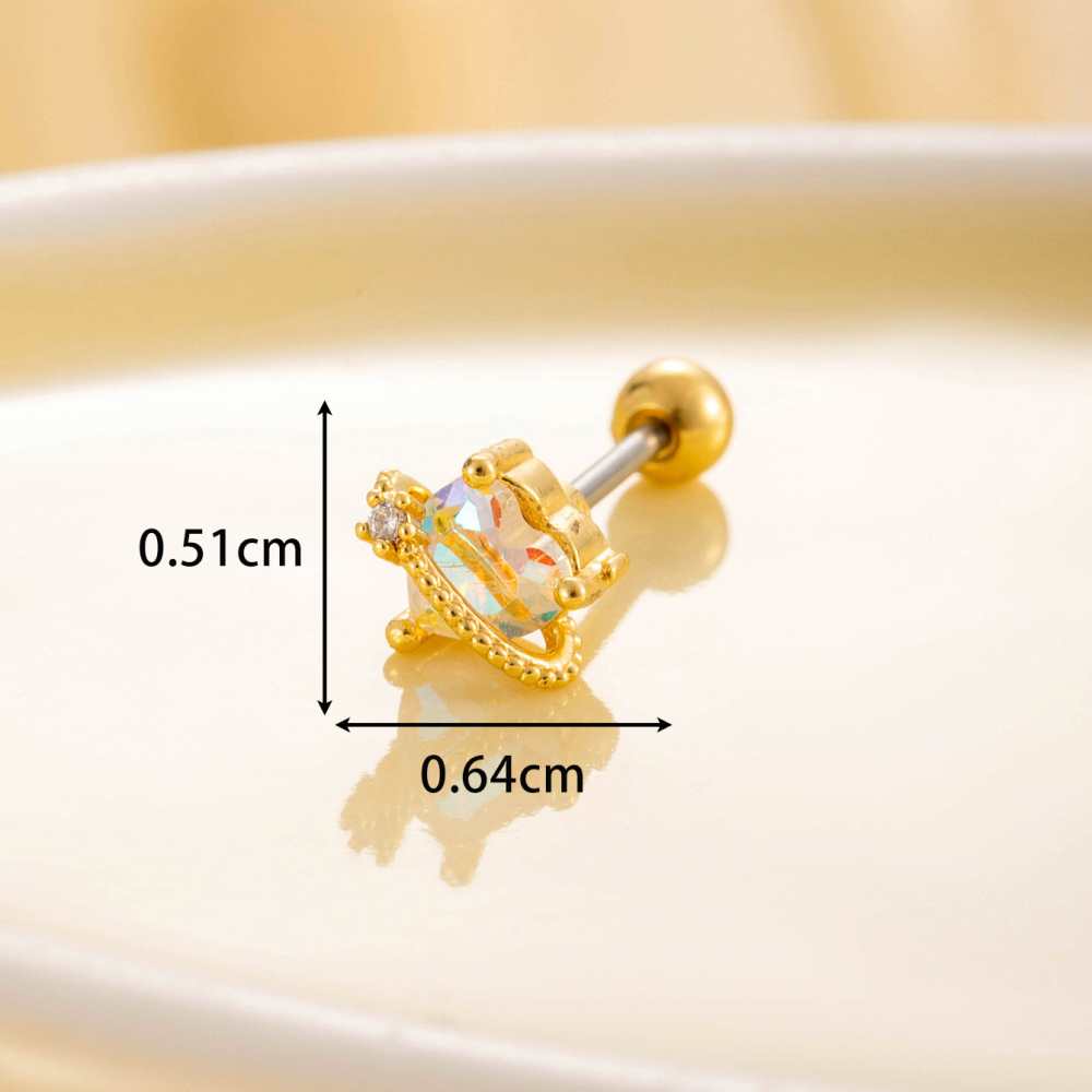Boucles D'Oreilles Piercing Pour Femme, 1 Pièce, Série Simple Heart, En Acier Titane Sans Placage, Avec Zircon. h5Image2