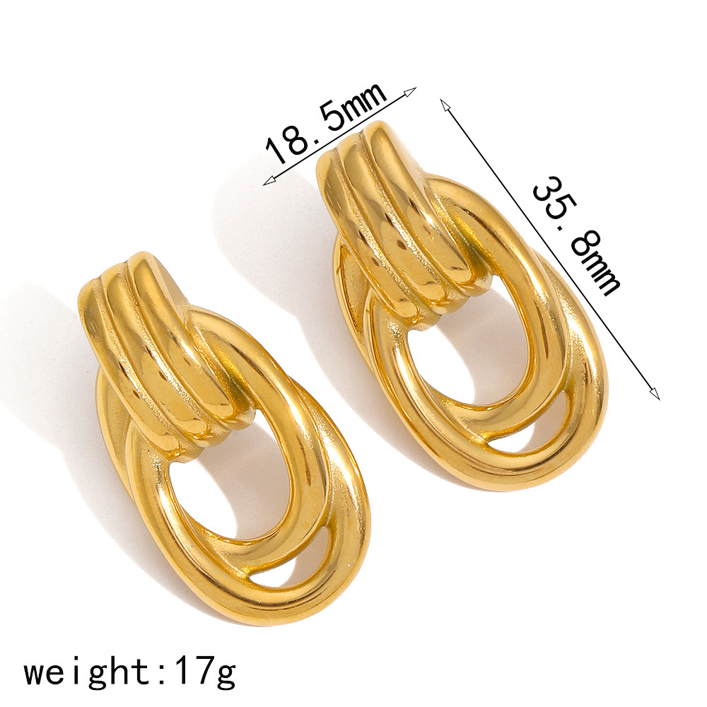 1 Paire De Boucles D'Oreilles À Tige Géométriques Rétro Plaquées Or Image2
