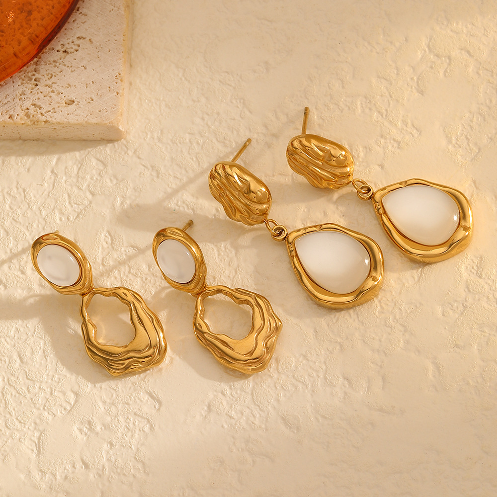 1 Paire De Boucles D'Oreilles Pendantes Géométriques Rétro Plaquées Or, Style Classique, Ornées De Pierres Artificielles.
