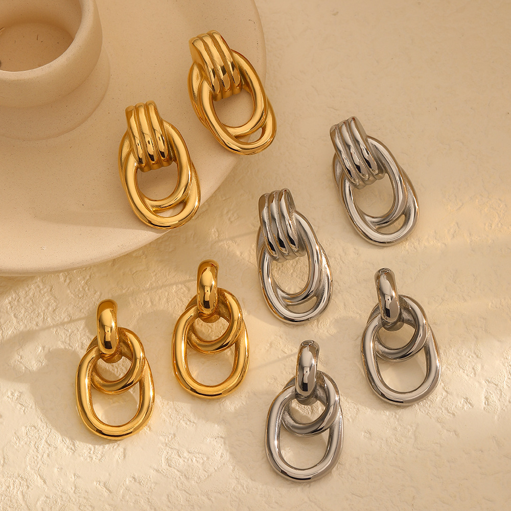 1 Paire De Boucles D'Oreilles À Tige Géométriques Rétro Plaquées Or