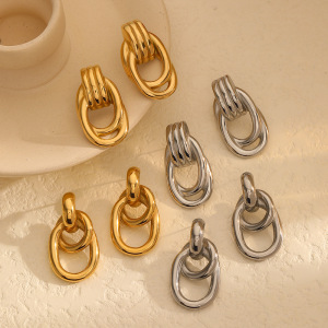1 Paire De Boucles D'Oreilles À Tige Géométriques Rétro Plaquées Or h5